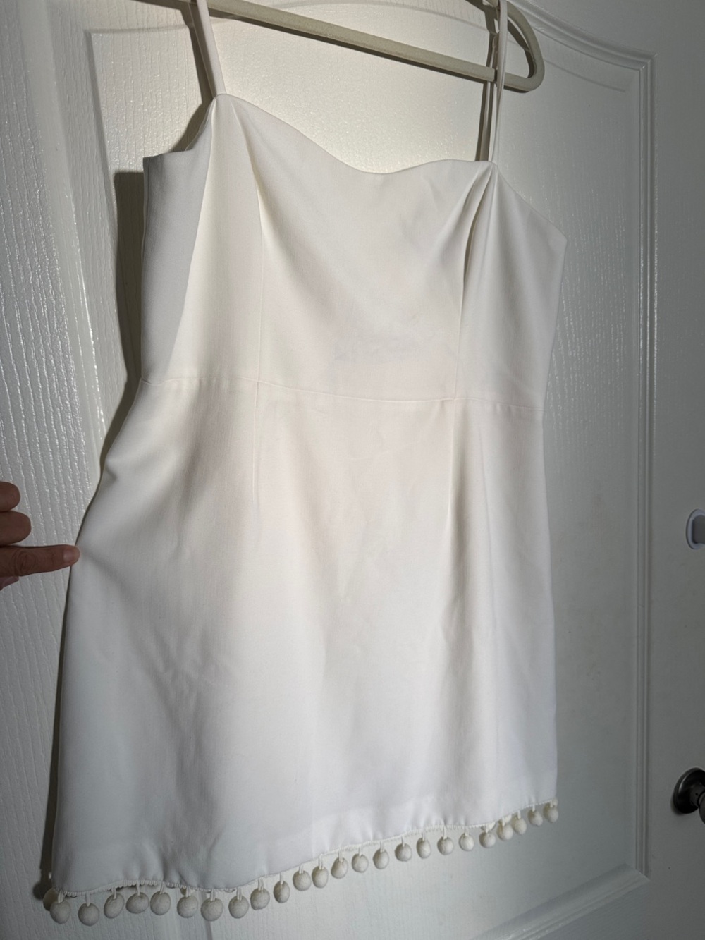 French Connection White Spaghetti-Strap Camisole with Pom-Pom Trim